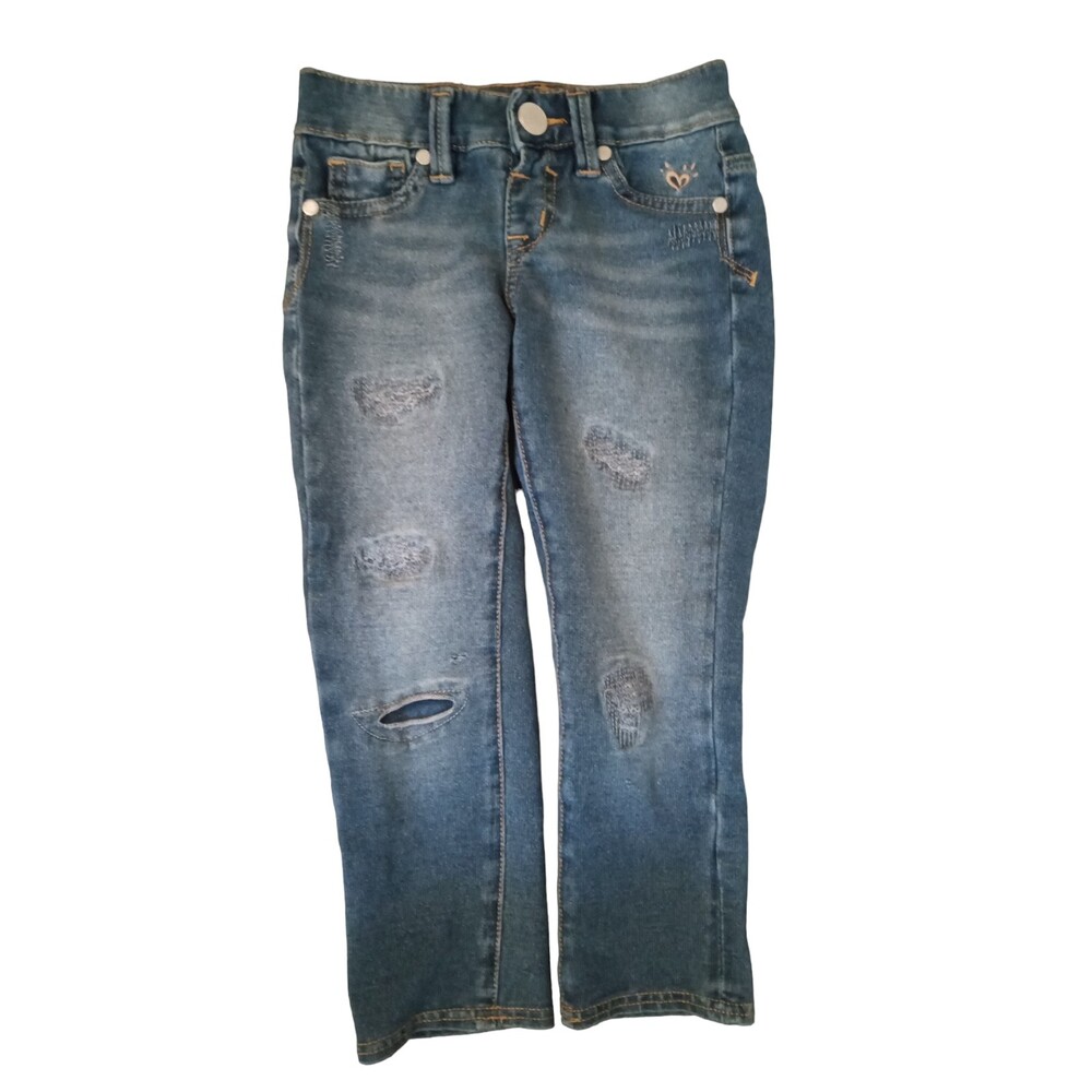 Justice Girls 7R Premium Jeans Blue Distressed Glitzy Sequins Behind Destruction